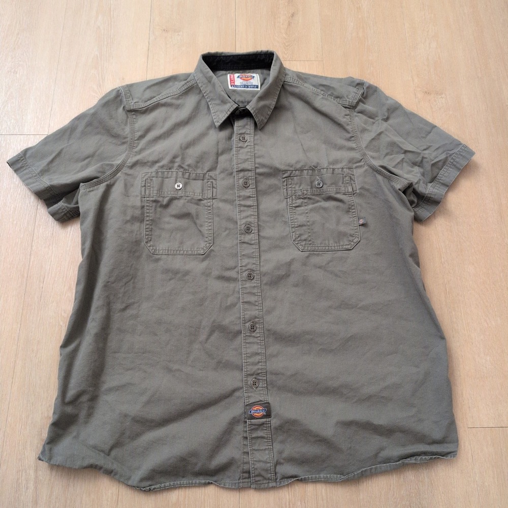 VTG Dickies Mens XL Short Sleeve Button Down Work Shirt Cotton Utility